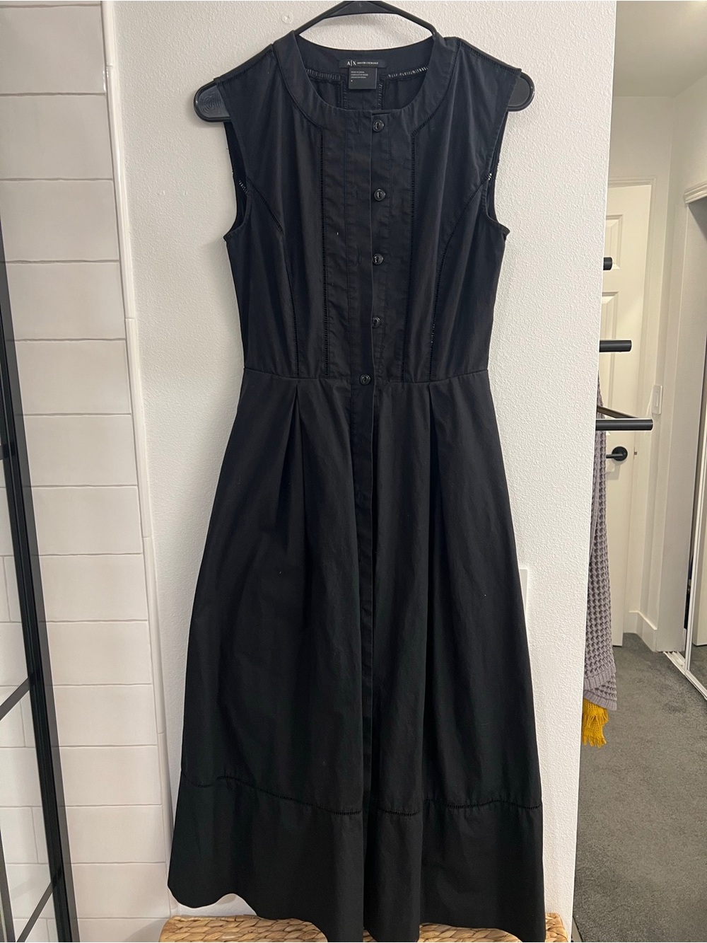 Armani Exchange Sleeveless Black Button-Down Midi Dress